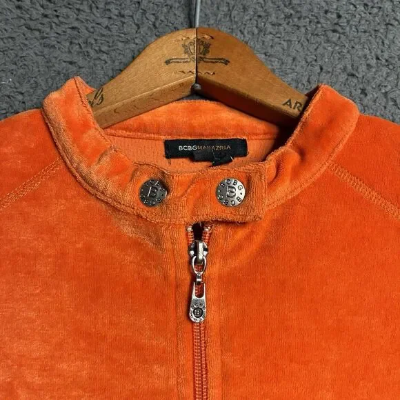 BCBG MaxAzria Women's Jacket Velour Small Moto Cafe Racer Full Zip Y2K Vtg Cyber